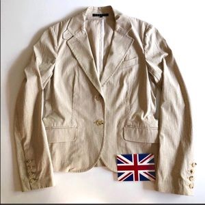 Theory Beige Fine Stripe Cotton Stretch Blazer